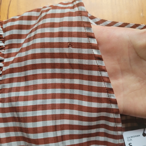 NWT Mango Gingham Puff Sleeve Blouse - Picture 7 of 16